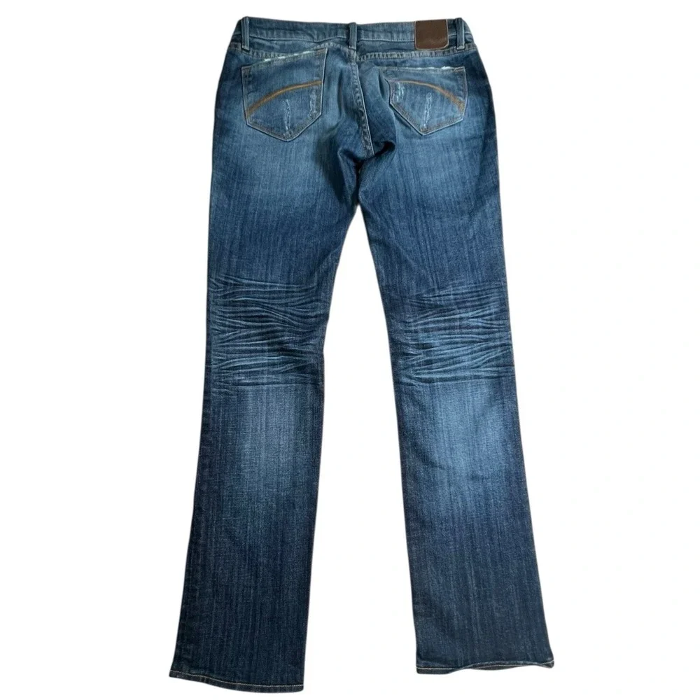 Driftwood Womens 28 Dark Wash Low Rise Slim‎ Straight Distressed Jeans